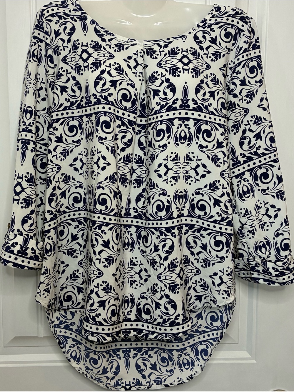 Peach Love California Navy and White Printed Tunic